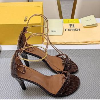 Fendi Filo high-heeled sandals 8.5cm in stone-Embossed Leather Brown 2024 (MD-240326031)