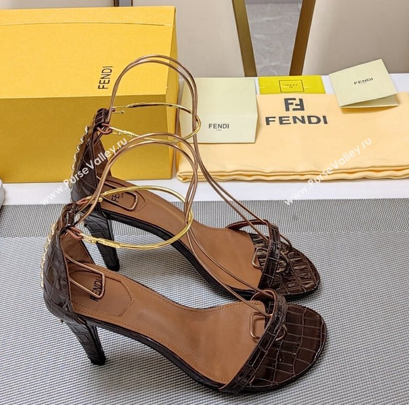 Fendi Filo high-heeled sandals 8.5cm in stone-Embossed Leather Brown 2024 (MD-240326031)