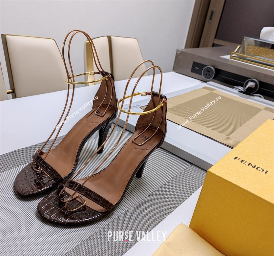 Fendi Filo high-heeled sandals 8.5cm in stone-Embossed Leather Brown 2024 (MD-240326031)