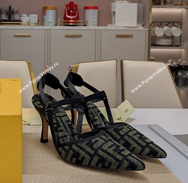 Fendi Colibrì Lite High Heel Slingback Pumps 8.5cm in FF Chenille Fabric Grey 2024 (MD-240326045)