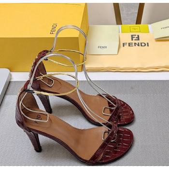 Fendi Filo high-heeled sandals 8.5cm in stone-Embossed Leather Burgundy 2024 (MD-240326032)