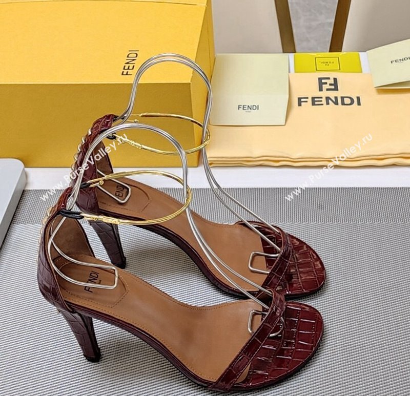 Fendi Filo high-heeled sandals 8.5cm in stone-Embossed Leather Burgundy 2024 (MD-240326032)