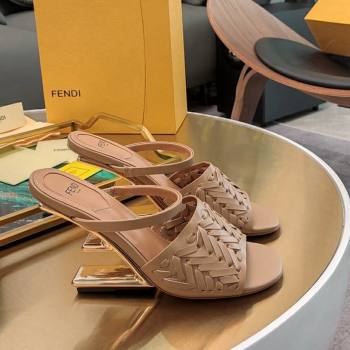 Fendi Colibrì High Heel Slide Sandals 9cm in Interlaced Leather Beige 2024 (MD-240326053)