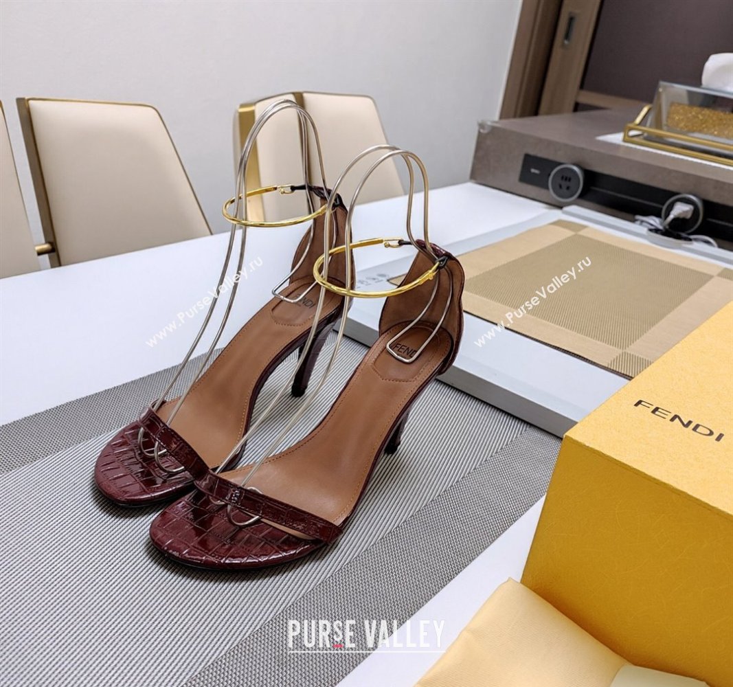 Fendi Filo high-heeled sandals 8.5cm in stone-Embossed Leather Burgundy 2024 (MD-240326032)