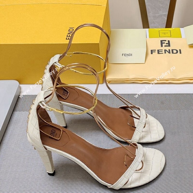 Fendi Filo high-heeled sandals 8.5cm in stone-Embossed Leather White 2024 (MD-240326033)