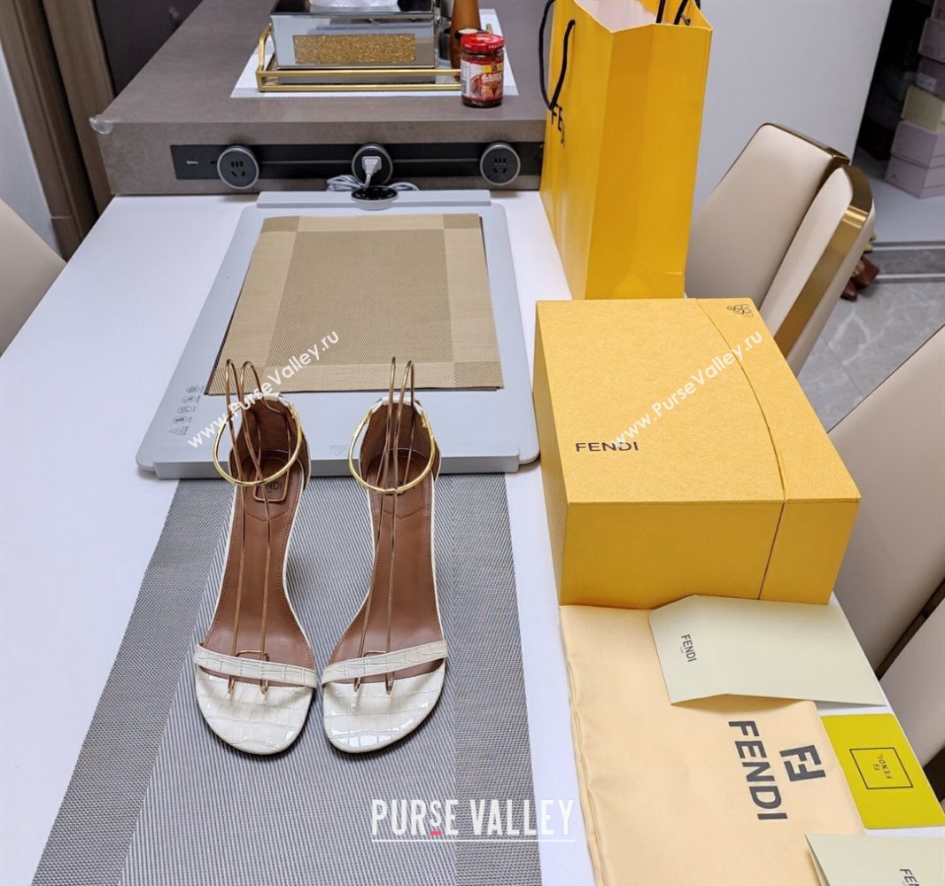 Fendi Filo high-heeled sandals 8.5cm in stone-Embossed Leather White 2024 (MD-240326033)