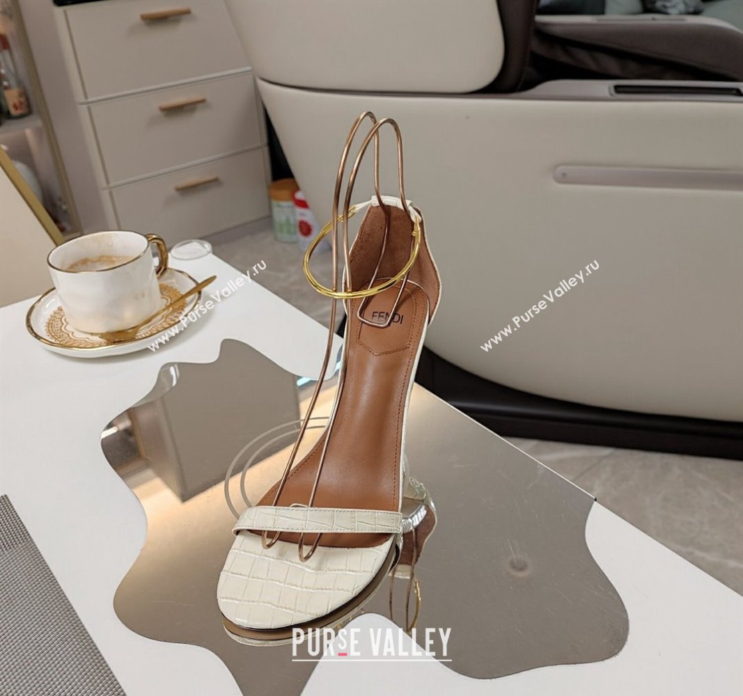 Fendi Filo high-heeled sandals 8.5cm in stone-Embossed Leather White 2024 (MD-240326033)