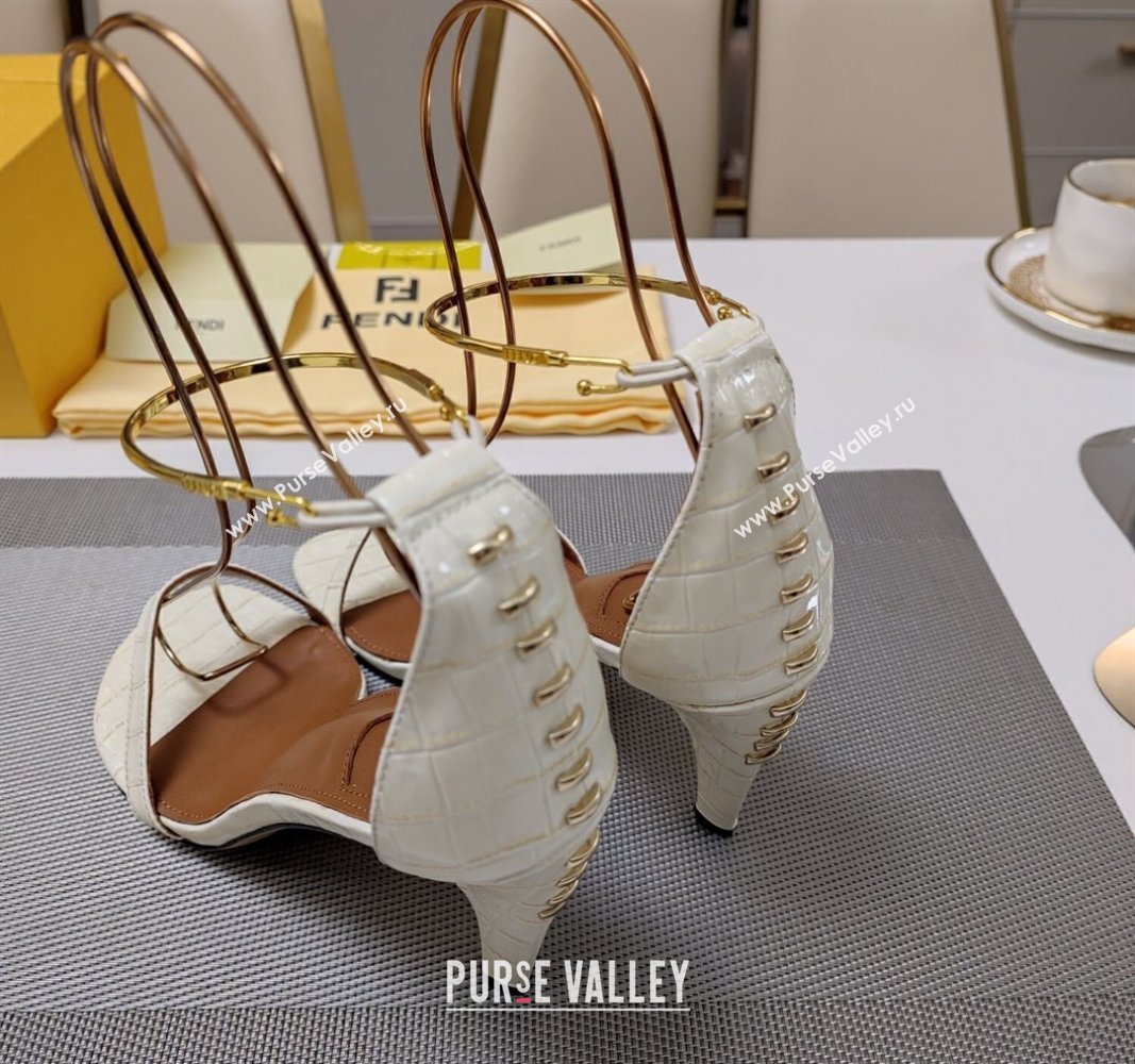 Fendi Filo high-heeled sandals 8.5cm in stone-Embossed Leather White 2024 (MD-240326033)