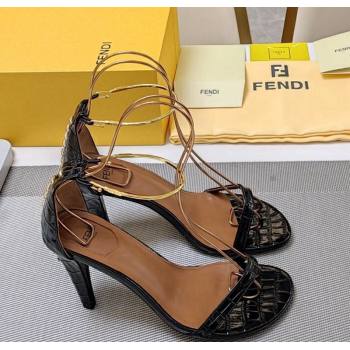 Fendi Filo high-heeled sandals 8.5cm in stone-Embossed Leather Black 2024 (MD-240326034)