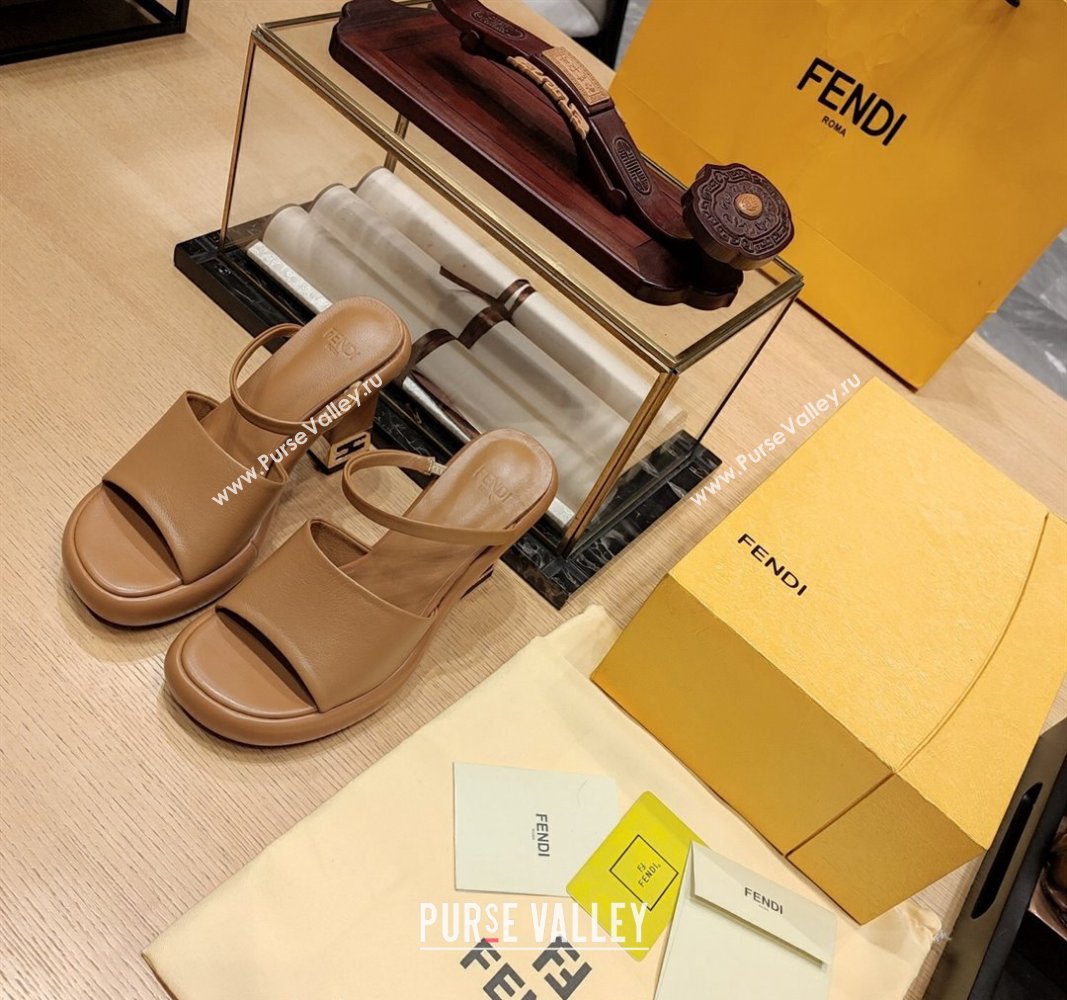 Fendi Baguette Heel Slide Sandals 9cm in Nappa Leather Brown 2024 0326 (MD-240326064)