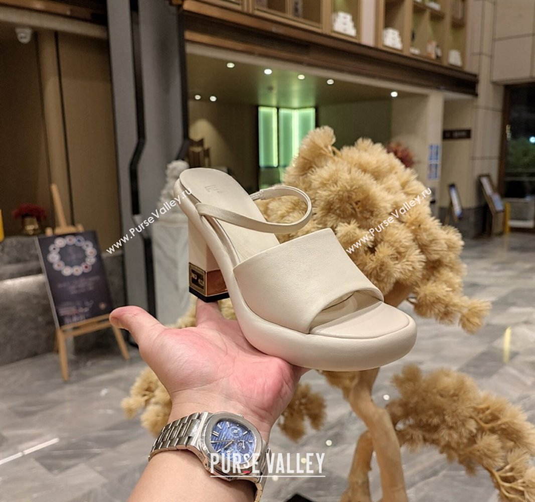 Fendi Baguette Heel Slide Sandals 9cm in Nappa Leather Cream White 2024 0326 (MD-240326065)