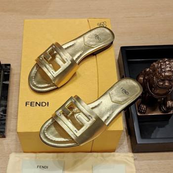 Fendi Baguette Flat Slide Sandals in Lambskin Gold 2024 0326 (MD-240326071)