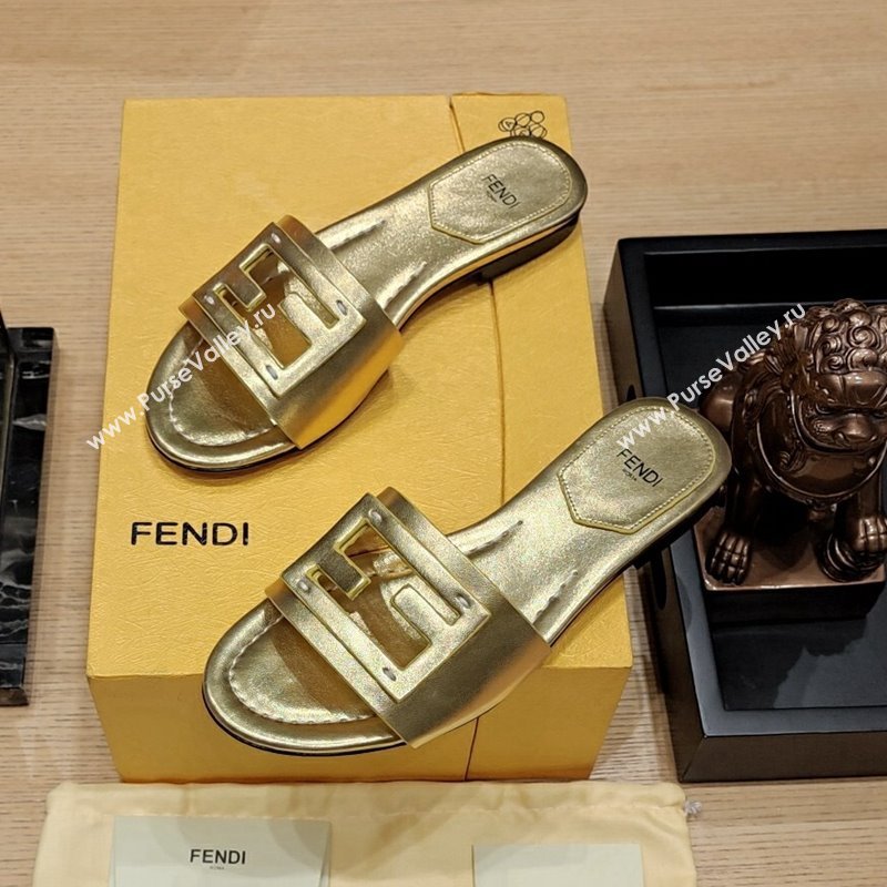 Fendi Baguette Flat Slide Sandals in Lambskin Gold 2024 0326 (MD-240326071)