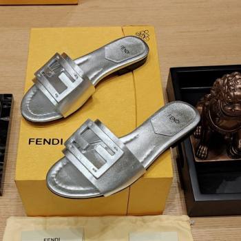 Fendi Baguette Flat Slide Sandals in Lambskin Silver 2024 0326 (MD-240326072)