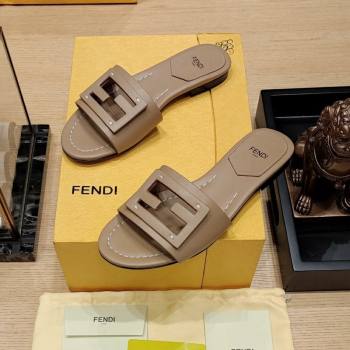 Fendi Baguette Flat Slide Sandals in Lambskin Beige 2024 0326 (MD-240326073)