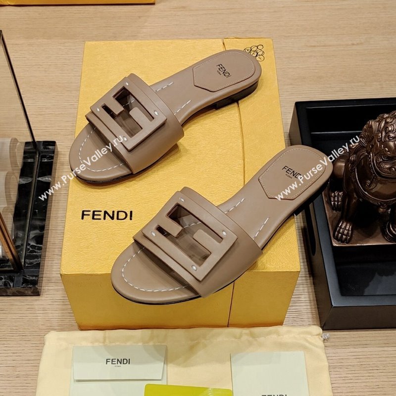 Fendi Baguette Flat Slide Sandals in Lambskin Beige 2024 0326 (MD-240326073)