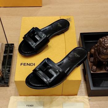 Fendi Baguette Flat Slide Sandals in Lambskin Black 2024 0326 (MD-240326078)