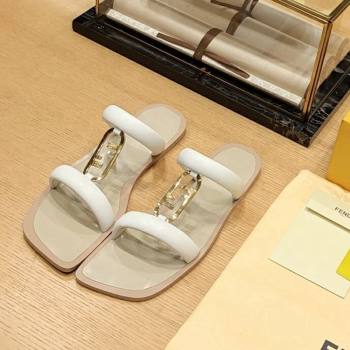 Fendi Baguette Flat Slide Sandals in Calfskin Leather White 2024 0326 (MD-240326080)