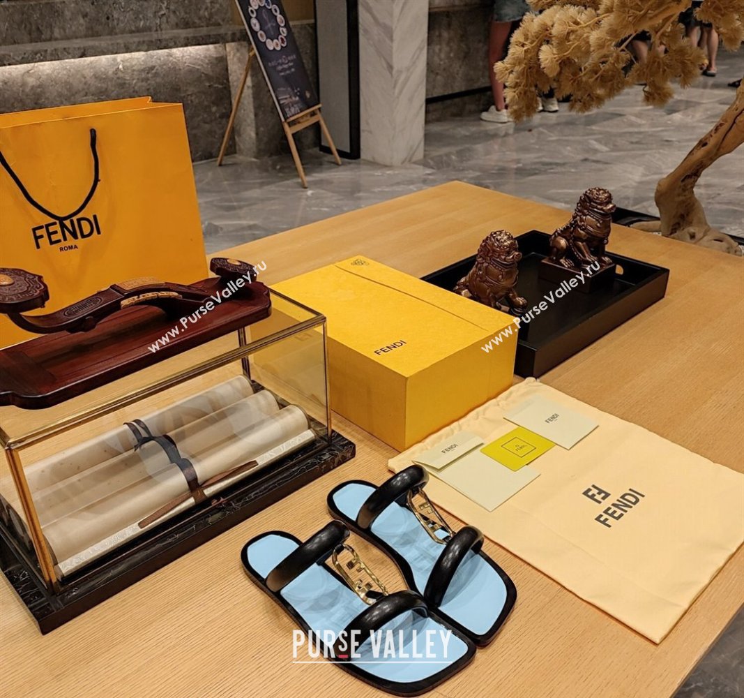 Fendi Baguette Flat Slide Sandals in Calfskin Leather Black 2024 0326 (MD-240326081)