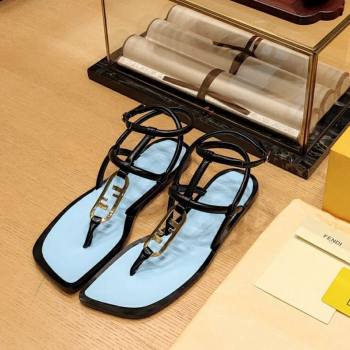 Fendi Baguette Flat Thong Sandals in Calfskin with Ankle Strap Black 2024 0326 (MD-240326084)