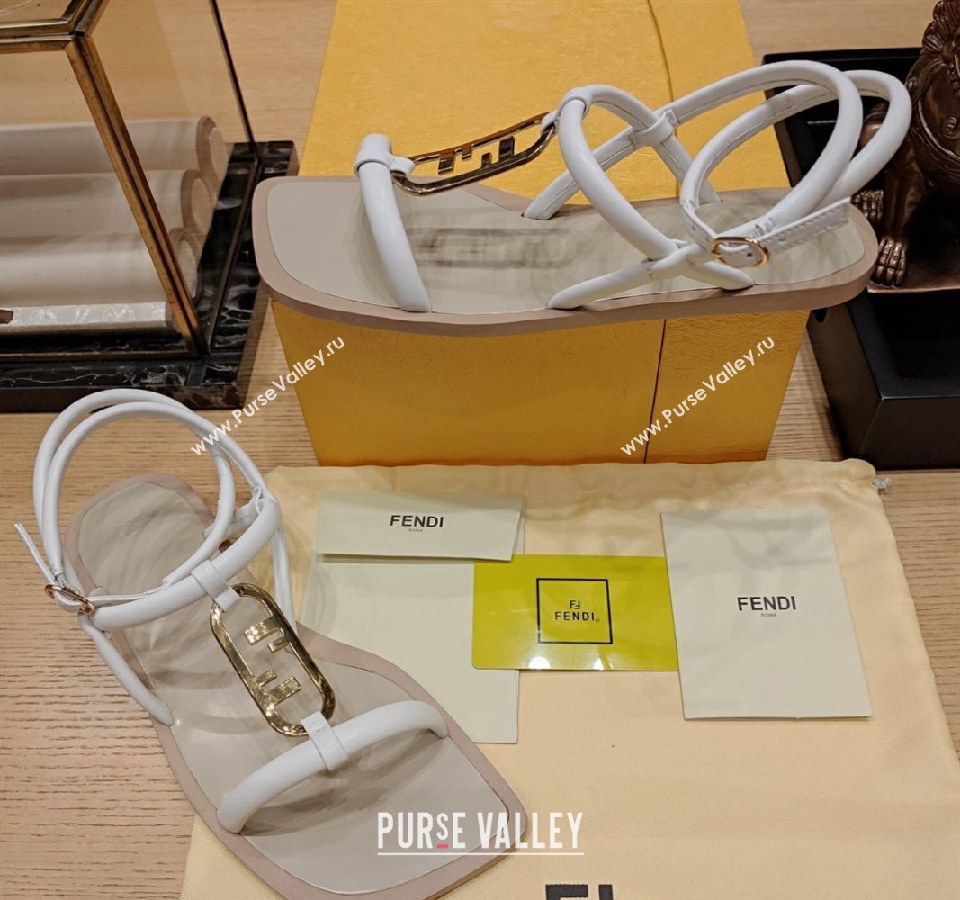 Fendi Baguette Flat Sandals in Calfskin Leather with Ankle Strap White 2024 0326 (MD-240326087)