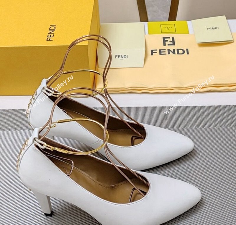 Fendi Filo Pumps 8.5cm in Calfskin Leather White 2024 (MD-240326039)