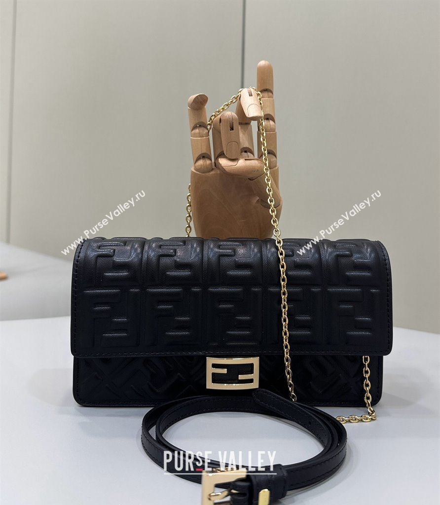 Fendi Wallet On Chain Baguette Mini Bag in FF Nappa Leather Black 2024 8638 (CL-240416008)