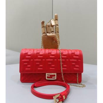 Fendi Wallet On Chain Baguette Mini Bag in FF Nappa Leather Red 2024 8638 (CL-240416009)