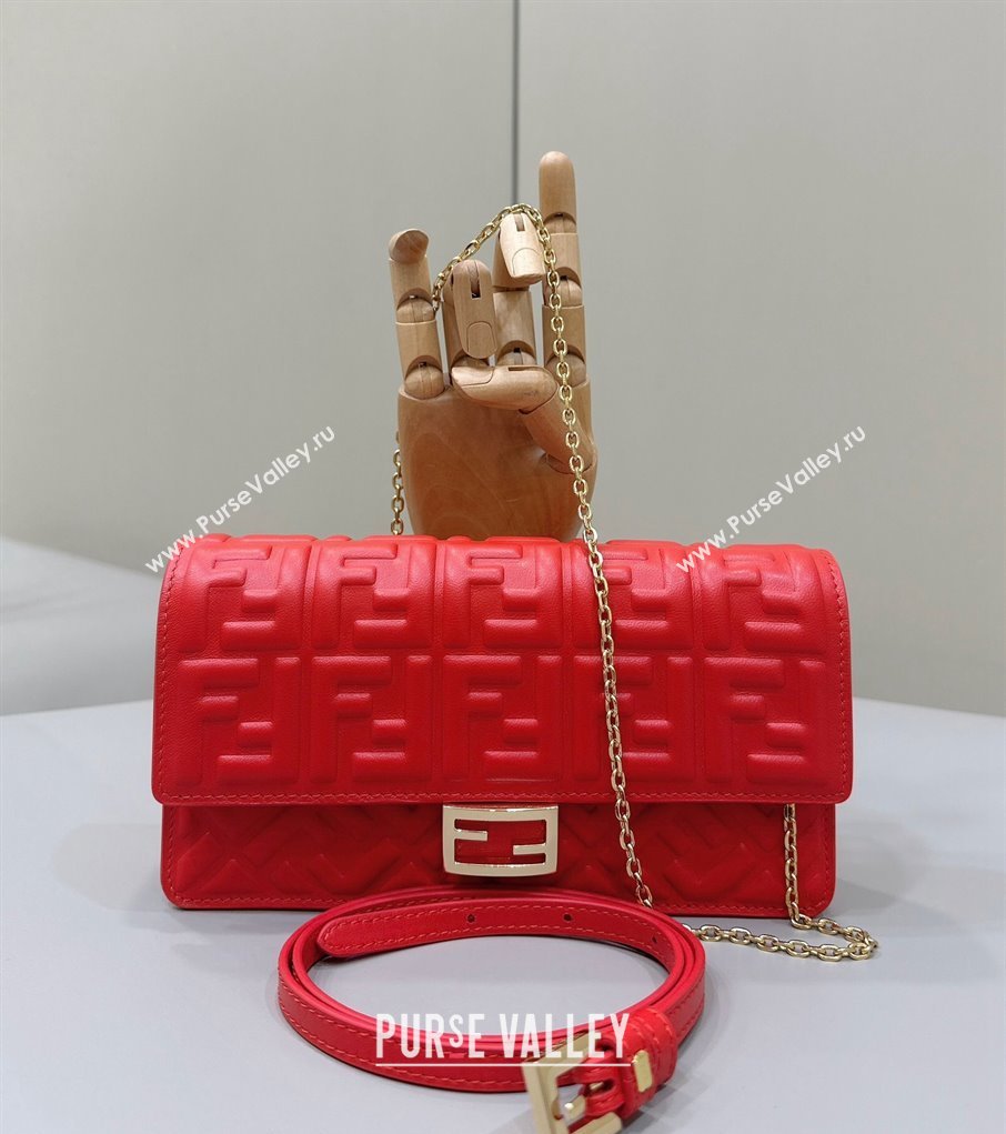 Fendi Wallet On Chain Baguette Mini Bag in FF Nappa Leather Red 2024 8638 (CL-240416009)