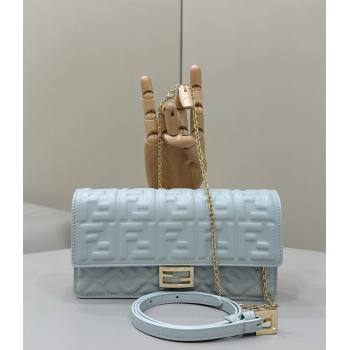 Fendi Wallet On Chain Baguette Mini Bag in FF Nappa Leather Light Blue 2024 8638 (CL-240416010)