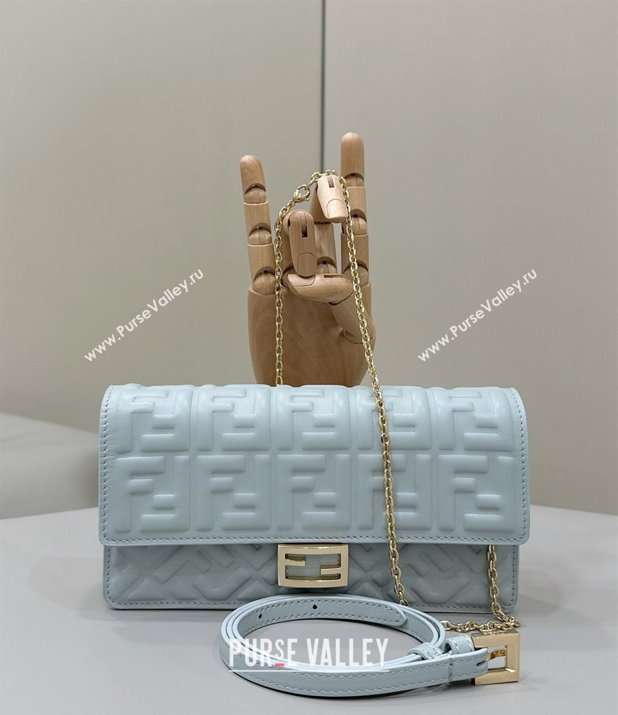 Fendi Wallet On Chain Baguette Mini Bag in FF Nappa Leather Light Blue 2024 8638 (CL-240416010)