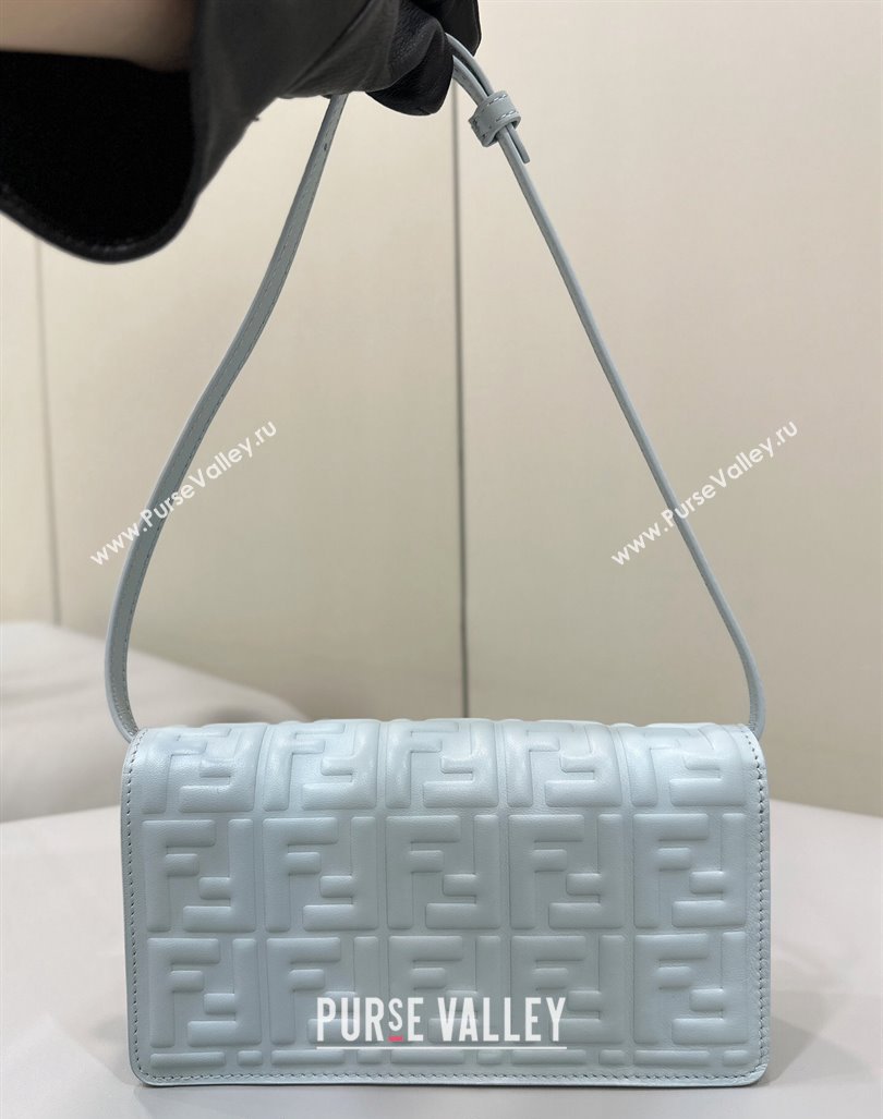 Fendi Wallet On Chain Baguette Mini Bag in FF Nappa Leather Light Blue 2024 8638 (CL-240416010)