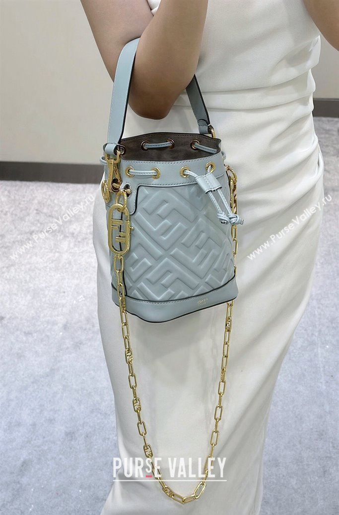 Fendi Mon Tresor Mini Bucket Bag in FF Leather Blue 2024 8637 (CL-240416013)