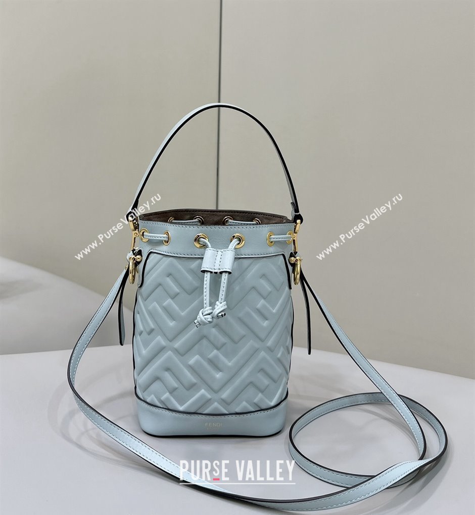 Fendi Mon Tresor Mini Bucket Bag in FF Leather Blue 2024 8637 (CL-240416013)