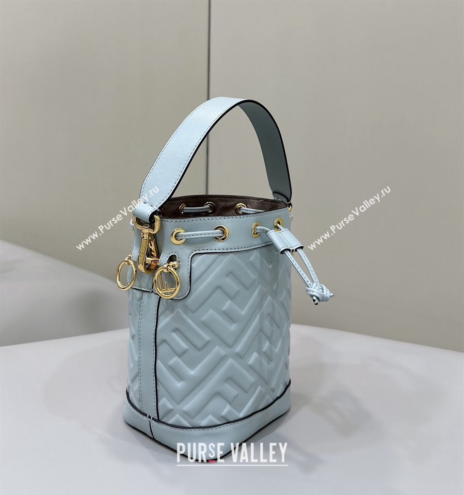 Fendi Mon Tresor Mini Bucket Bag in FF Leather Blue 2024 8637 (CL-240416013)