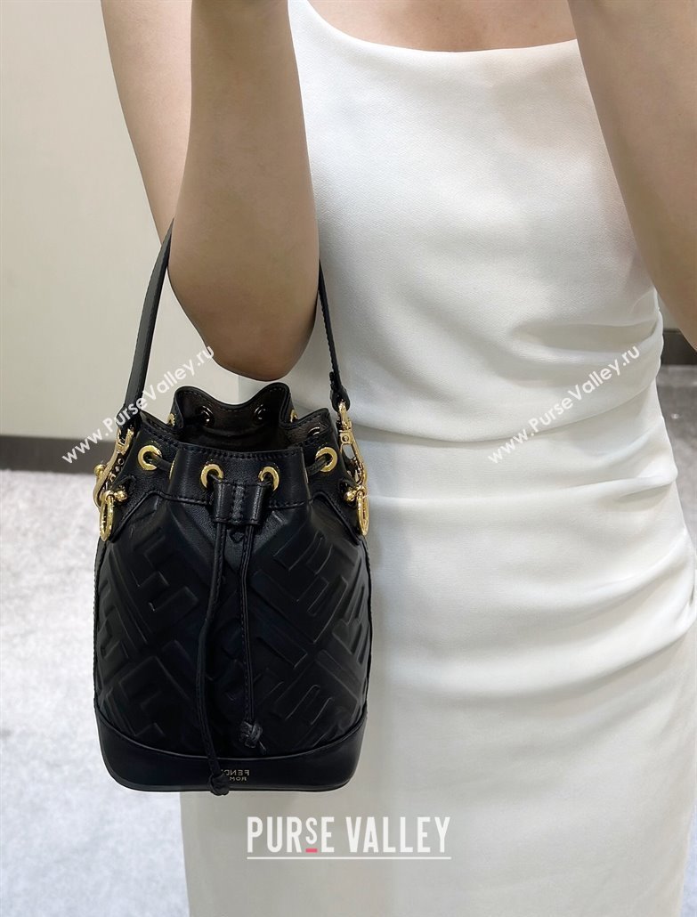 Fendi Mon Tresor Mini Bucket Bag in FF Leather Black 2024 8637 (CL-240416014)