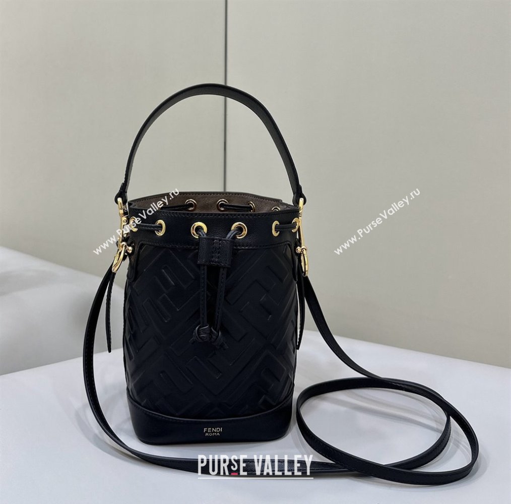 Fendi Mon Tresor Mini Bucket Bag in FF Leather Black 2024 8637 (CL-240416014)