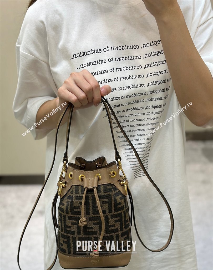 Fendi Mon Tresor Mini Bucket Bag in Brown FF Fabric 2024 8637 0416 (CL-240416017)