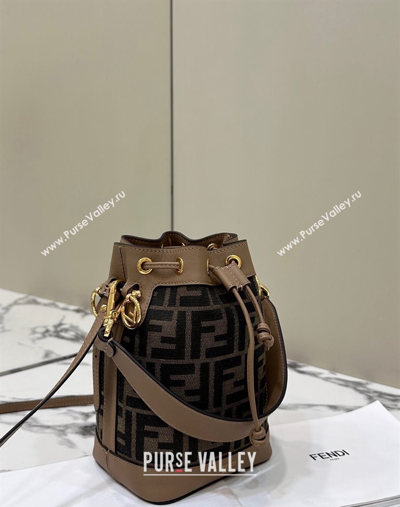 Fendi Mon Tresor Mini Bucket Bag in Brown FF Fabric 2024 8637 0416 (CL-240416017)
