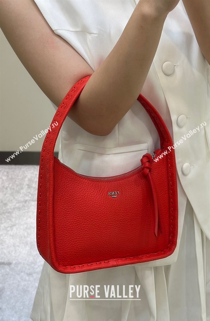 Fendi Mini Fendessence Hobo bag in Grained Calfskin with Topstitches Red 2024 80165 (CL-240416001)