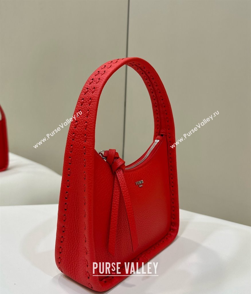 Fendi Mini Fendessence Hobo bag in Grained Calfskin with Topstitches Red 2024 80165 (CL-240416001)