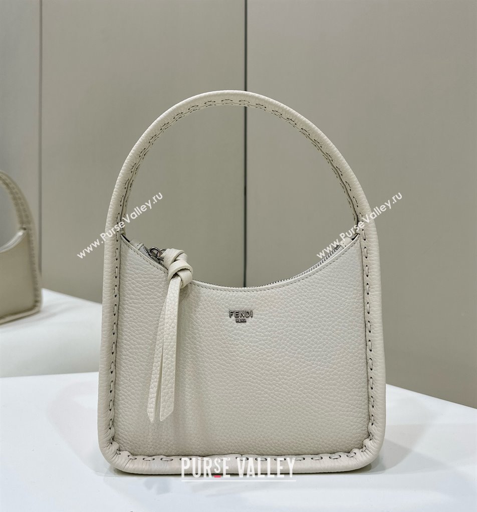 Fendi Mini Fendessence Hobo bag in Grained Calfskin with Topstitches White 2024 80165 (CL-240416002)