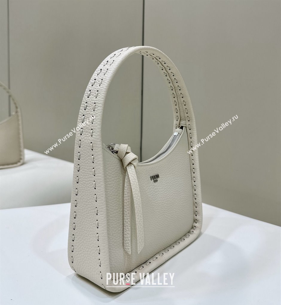 Fendi Mini Fendessence Hobo bag in Grained Calfskin with Topstitches White 2024 80165 (CL-240416002)