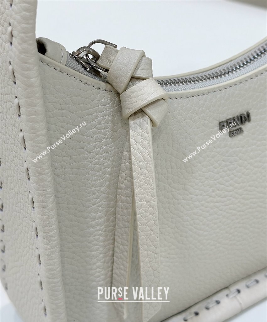 Fendi Mini Fendessence Hobo bag in Grained Calfskin with Topstitches White 2024 80165 (CL-240416002)