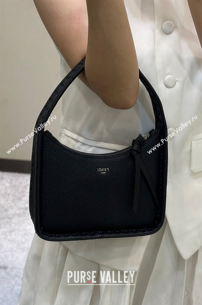 Fendi Mini Fendessence Hobo bag in Grained Calfskin with Topstitches Black 2024 80165 (CL-240416003)