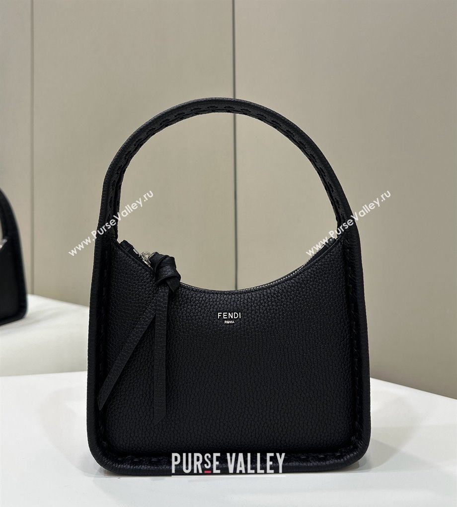 Fendi Mini Fendessence Hobo bag in Grained Calfskin with Topstitches Black 2024 80165 (CL-240416003)
