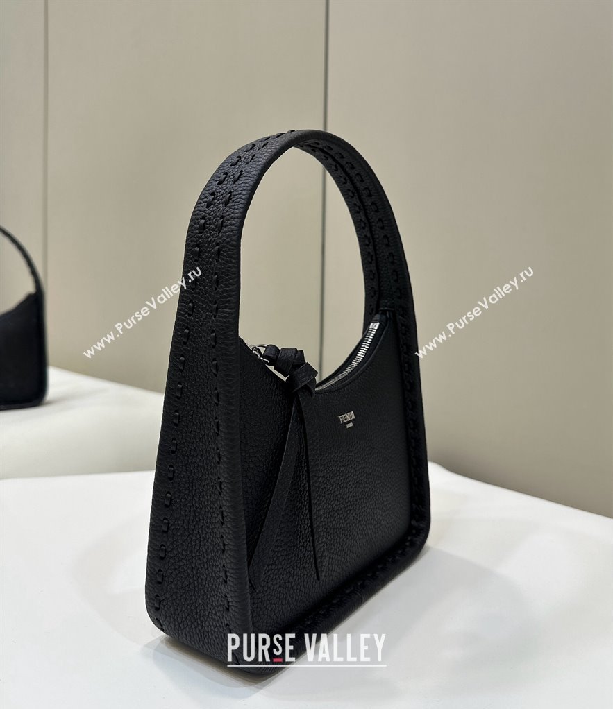 Fendi Mini Fendessence Hobo bag in Grained Calfskin with Topstitches Black 2024 80165 (CL-240416003)