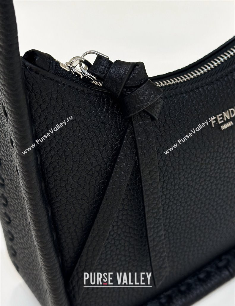 Fendi Mini Fendessence Hobo bag in Grained Calfskin with Topstitches Black 2024 80165 (CL-240416003)