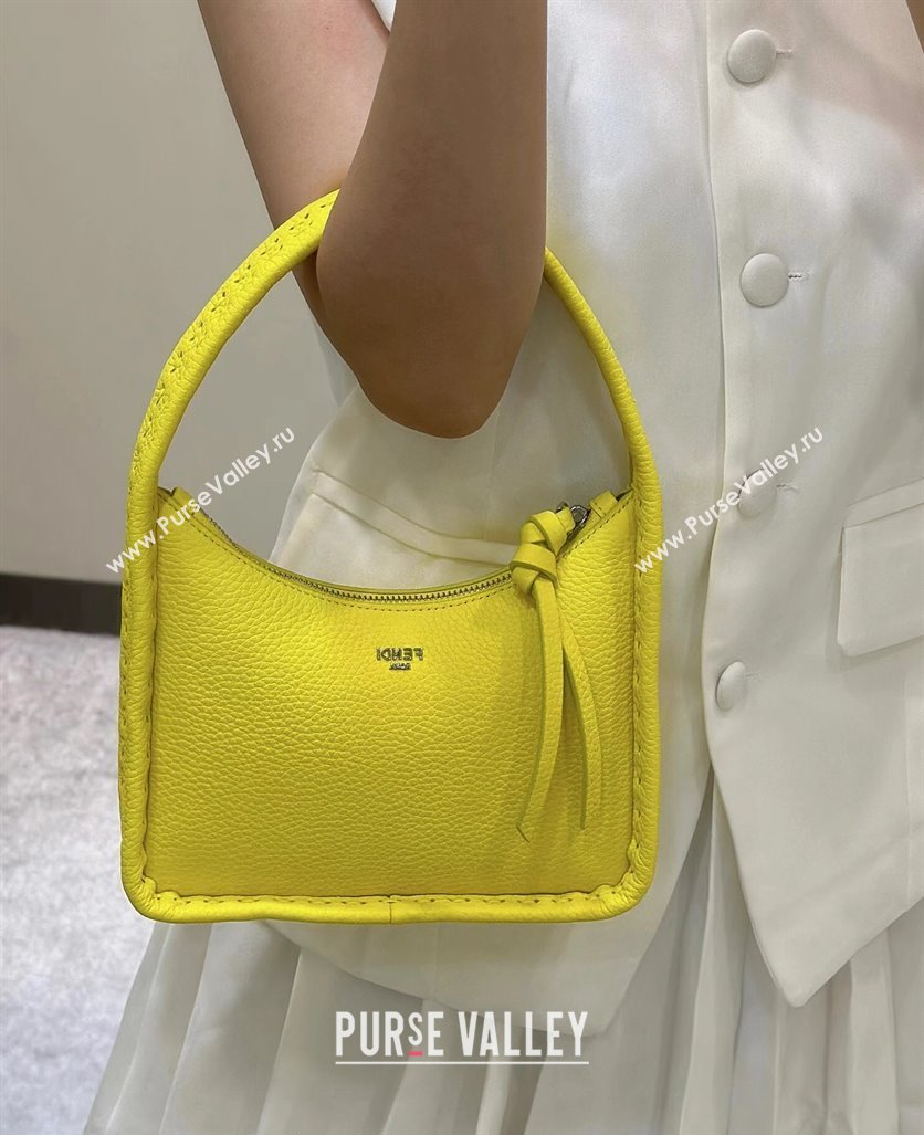 Fendi Mini Fendessence Hobo bag in Grained Calfskin with Topstitches Yellow 2024 80165 (CL-240416005)