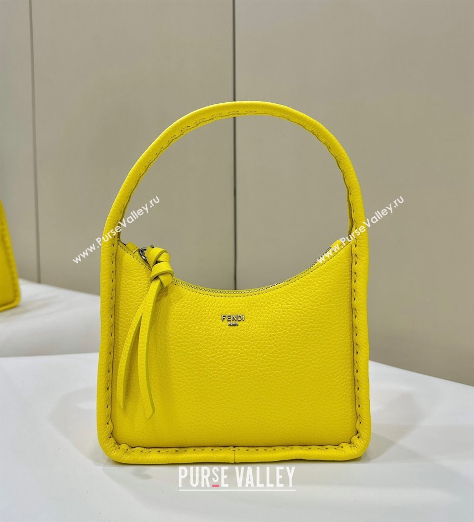 Fendi Mini Fendessence Hobo bag in Grained Calfskin with Topstitches Yellow 2024 80165 (CL-240416005)